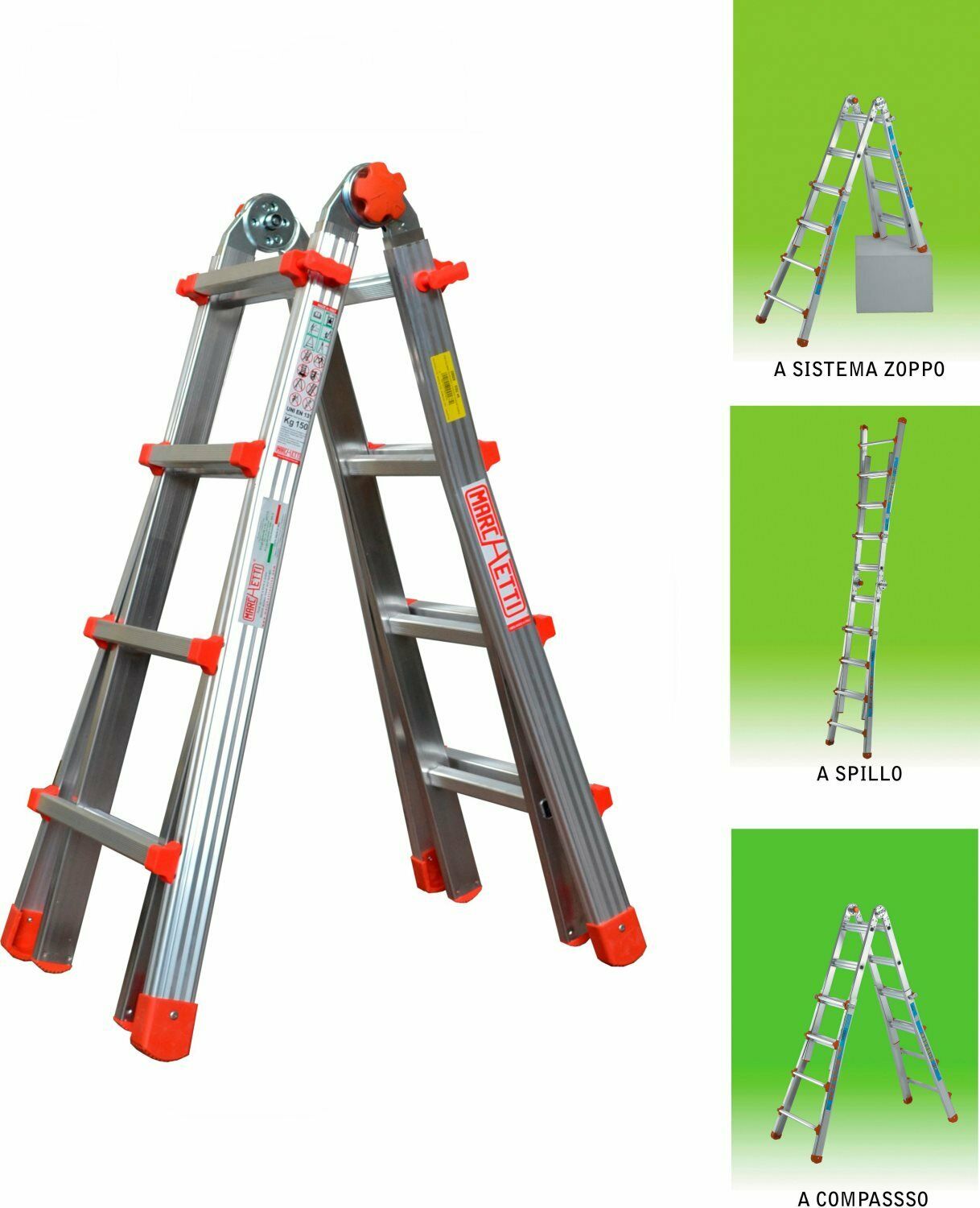 Scala Alluminio Telescopica 5 + 5 Gradini MARCHETTI H 4,65 Mt 20700  Squadra - Gullifer